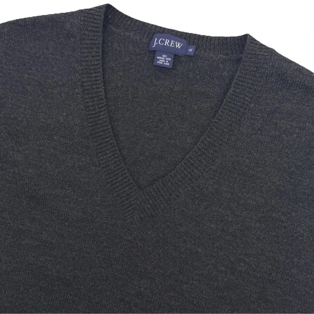 Vintage J.Crew Sweater Vest Mens XL Charcoal Grey Merino Wool V-Neck Academia